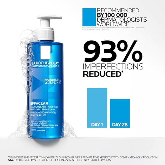 La Roche-Posay Effaclar Purifying Foaming Gel Cleanser for Oily Skin, With Zinc Pidolate To Remove Excess Oil & Shine, Alcohol Free & Oil Free, Sensitive Skin Tested