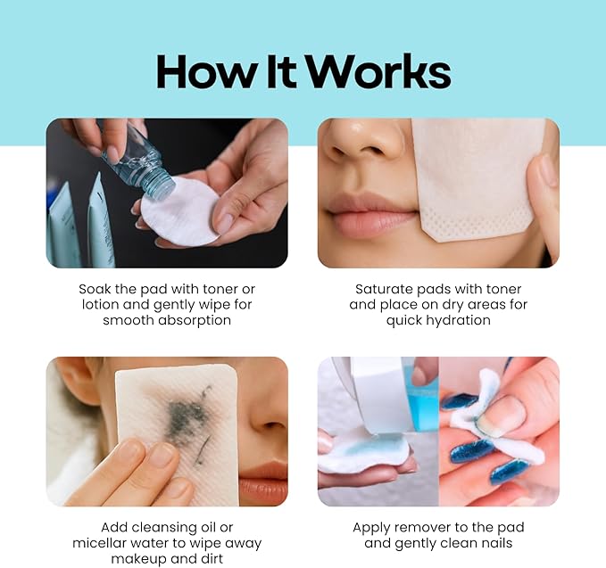 1/2 Seeruse Cotton Pads - Premium Korean Facial Cotton Pads for Makeup Removal and Skincare, Lint-Free, Soft and Thin, Toner Mask, Hypoallergenic, 80 Count