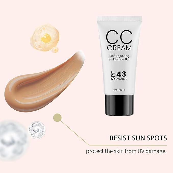 CC Cream for Older Women, Skin Tone Adjusting CC Cream Spf 43, Self Adjusting for Mature Skin, Intense Moisture, Conceals Pigmentation, All Skin Types (1 PCS)