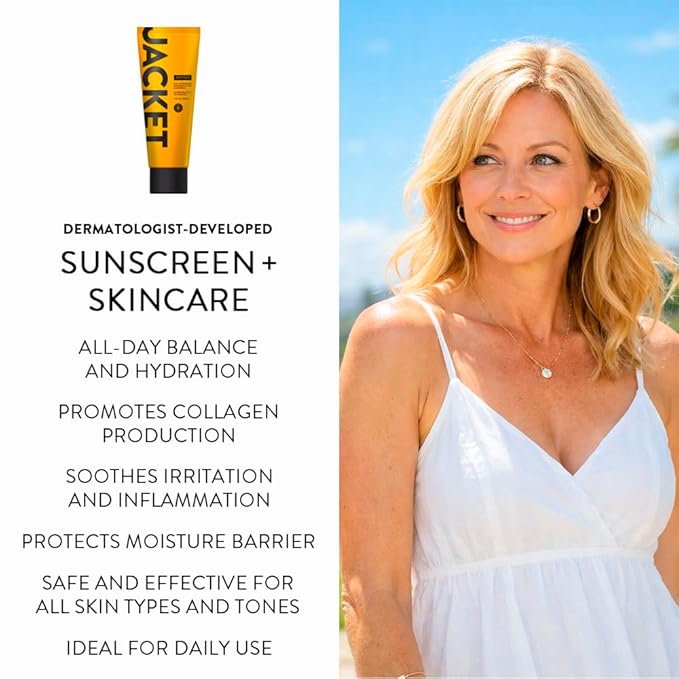 JACKET Sunscreen SPF 50+ | Mineral Sunscreen with Vitamin C | Water Resistant 80 Min, Natural, Reef Safe | UVA/UVB Broad Spectrum Protection for Face & Body, 4 FL Oz