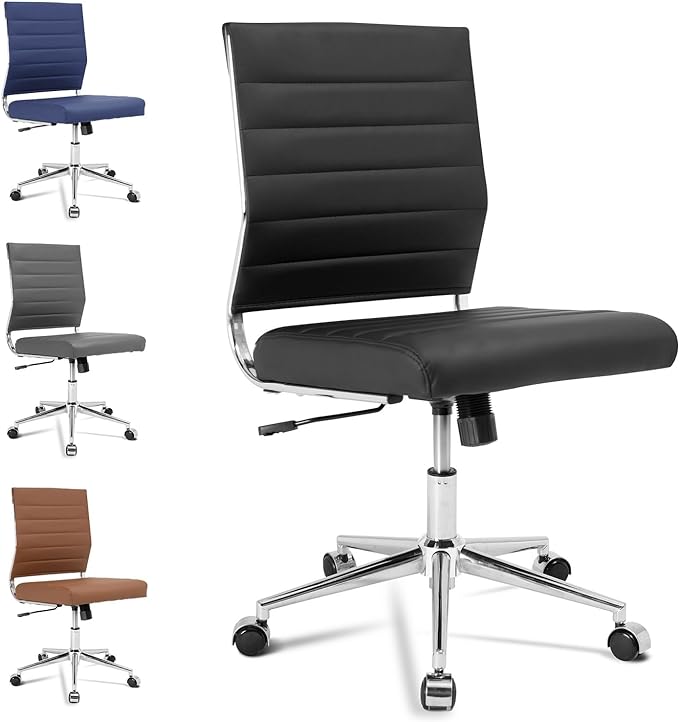 Okeysen Armless Office Desk Chair, Mid Back Ergonomic Swivel Conference Room Chair, Adjustable Height PU Leather Home Desk Chair, Modern Small Rolling Computer Task Chair, Black