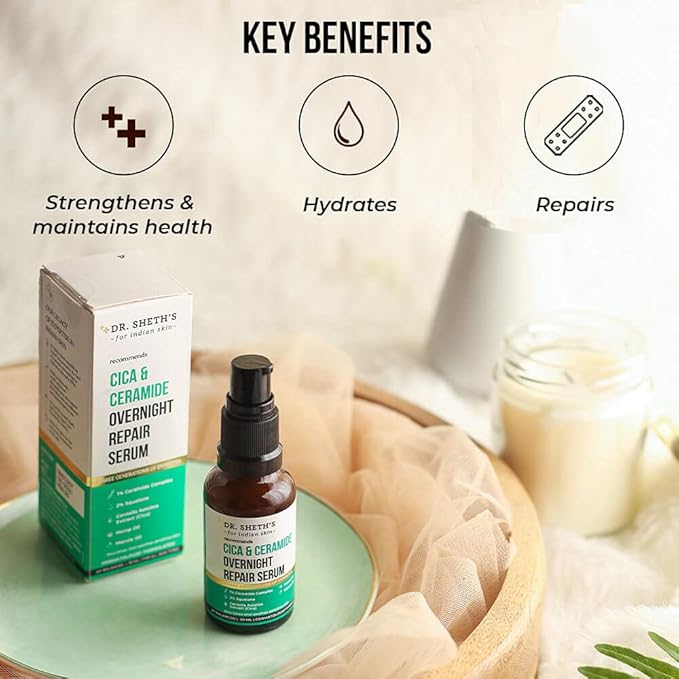 Dr. Sheth's Cica & Ceramide Face Serum | With 2% Squalane, Marula Oil, 1% Ceramide Complex & Centella Extract Face Serum For All Skin Types -30ml