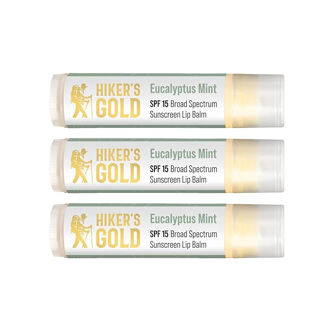 Hiker’s Gold SPF 15 Sunscreen Lip Balm, Eucalyptus Mint, 3-Pack