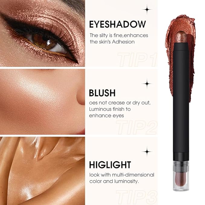 Shimmer Eyeshadow Stick –Rusty Brown Dual-Ended Creamy Pearl Eye Shadow Pencil with Built-In Smudger, Waterproof Long-Lasting High Pigment Eye Makeup for Smooth Glide 07#