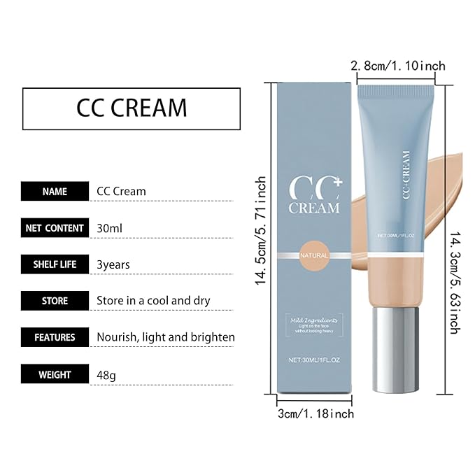 Cc Cream for Older Women,CC+ Cream, Foundation Makeup, Full-Coverage Foundation, Multi-Purpose Facial Concealer Soothes & Hydrates Skin（1 Fl Oz/30ml Dark Skin Color）