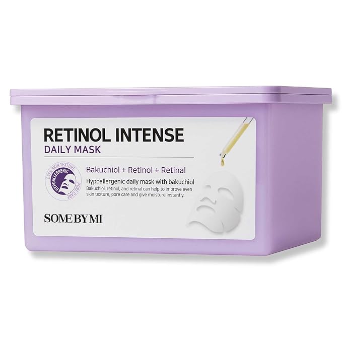 SOME BY MI Retinol Intense Daily Mask - 30 Sheets, 11.8Oz - Mild Korean Retinol Vegan Face Sheet Mask for Glass Skin Routine - Skin Texture, Elasticity and Aging Sign Care - Korean Skin Care