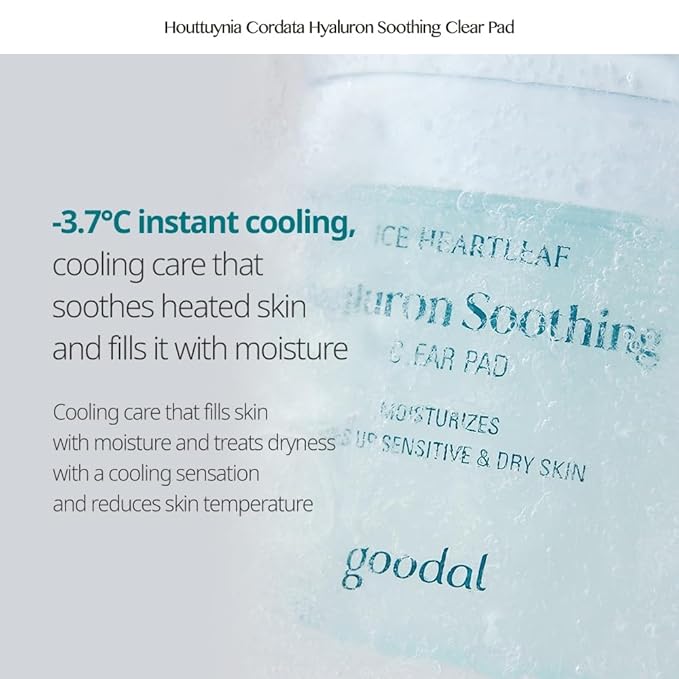 GOODAL Heartleaf Houttuynia Cordata Hyaluron Soothing Clear Pad 70 Sheets, Calming Redness Relief Daily Facial Toner Pad for Sensitive Skin, Korean Skin Care, Instant Cooling