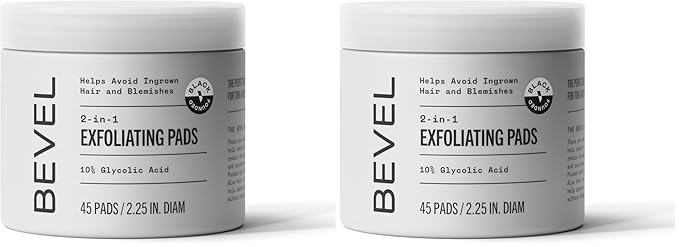 Bevel 10% Glycolic Acid Toner Pads for Face,Helps Remove Dead Skin Cells and Reduce Ingrown Hairs for Even Skin Tone and Texture,(Packaging May Vary),45 Count (Pack of 2)