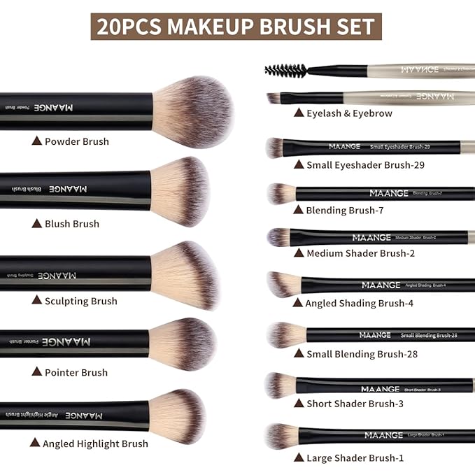 MAANGE 13 PCS Makeup Brushes Professional Make Up Brushes Premium Synthetic Powder Concealers Brushes Travel Makeup Brush Set with Case (Black)