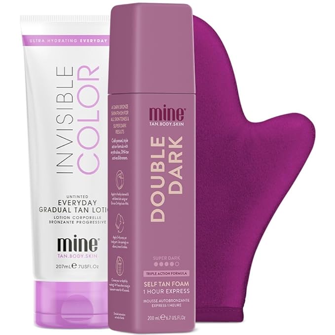 MineTan Forever Bronze Self Tan Mousse Bundle | Best Express Kit - Includes Double Dark Self Tanner Foam, Gradual Fake Tanning Lotion, & Sunless Mitt