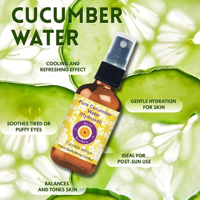 Deve Herbes Pure Cucumber Floral Water (Hydrosol) (Cucumis sativa) 50ml (1.69 oz)