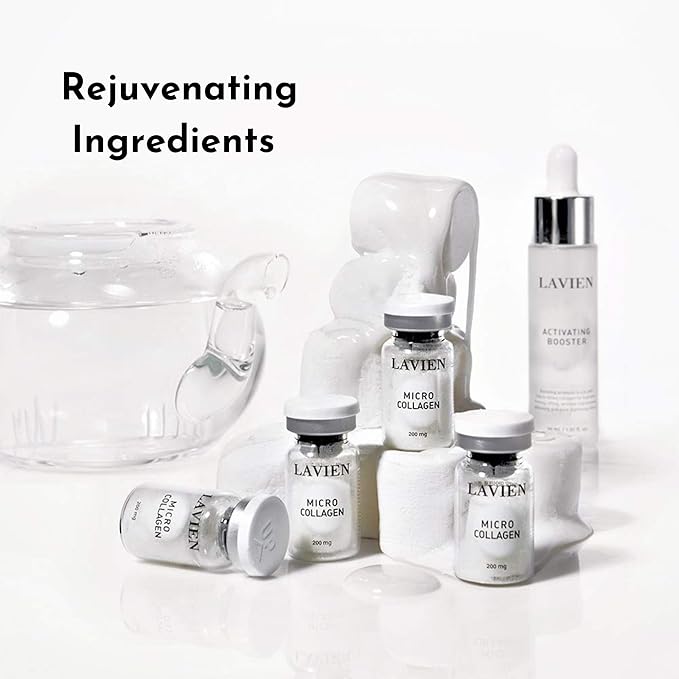 Lavien Collagen Ampoule Professional Program - Activating Booster, Ceramide, Elastin, Hyaluronic Acid, All Skin Types - 30ml Booster Bottle, 4-200mg Collagen with Dropper