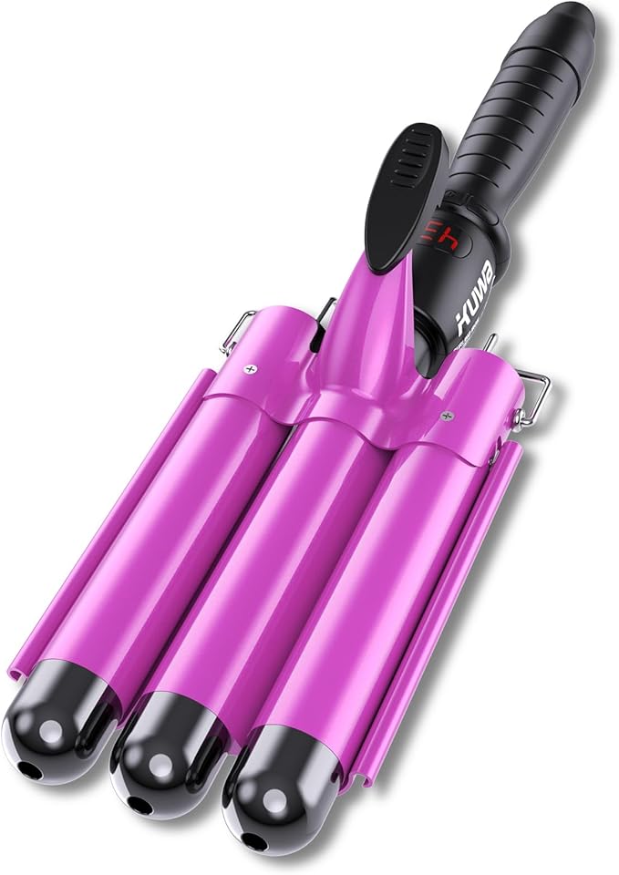 1 Inch Three Barrel Curling Iron,Fast Heating Hair Crimper for Women,Crimper Hair Tool with LCD Temperature Display,60 Min Auto-Off Hair Waver,Dual Voltage WaverHair Tool