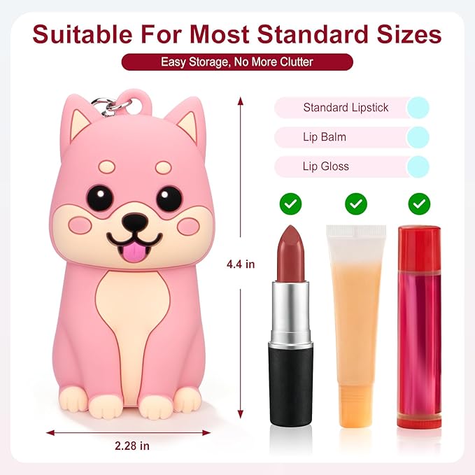BrainKer Chapstick Holder Key Chain Cute Cartoon Design Lip Balm Holder Keychain Storage Bag Silicone Lip Gloss Holder Case