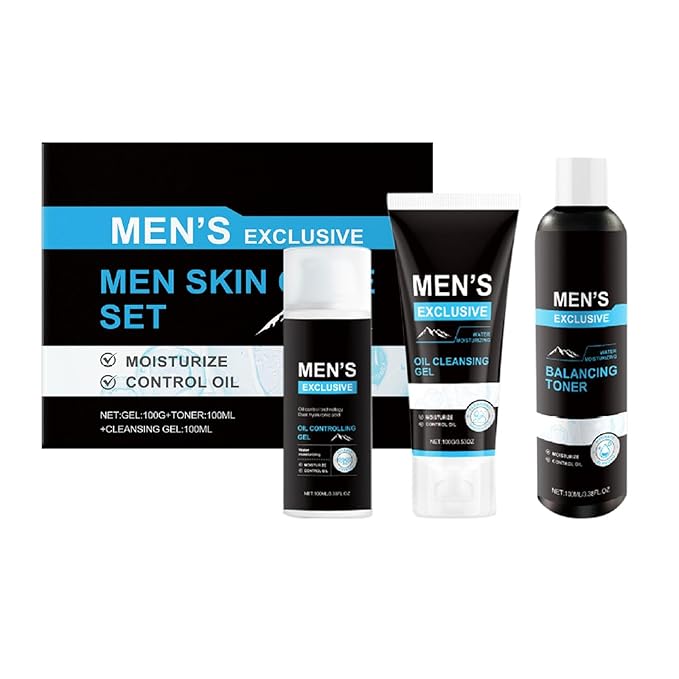 Men's Facial Care Kit with Cleansing Gel, Misturizing Toner, and Oil Control Gel- with Hydrating Formula, All Skin Types Daily Face Routine, Perfect Gifts for Dad Him Husband Boyfriend, Birthday Gift