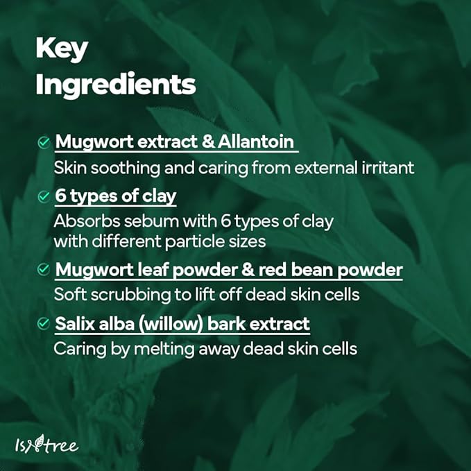 IsNtree Mugwort Calming Clay Mask 100ml, 3.38 fl.oz | Korean Skincare | Deep Pore Cleansing & Sebum Control | Soothing Wash-Off Mask for Sensitive Skin | Exfoliates & Refines Texture
