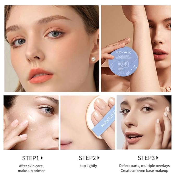 LAMUSELAND Air Cushion BB Cream Foundation with SPF 50, 3 Shades Tinted Moisturizing Waterproof Long-lasting Nude Natural Concealer, Oil Control BB Cream Makeup (Dark, 1)