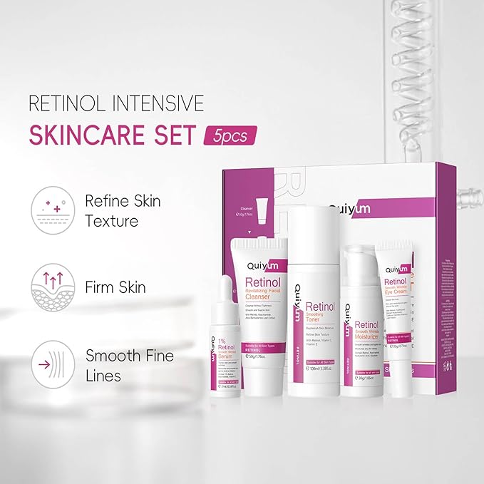 Gifts for Women, Anti Aging Facial Skin Care Routine Set Kit Smooth & Hydrate Skin Retinol Skincare Gift Set with Facial Cleanser, Toner, Serum, Cream, Eye Cream - Travel Essentials Gift Set