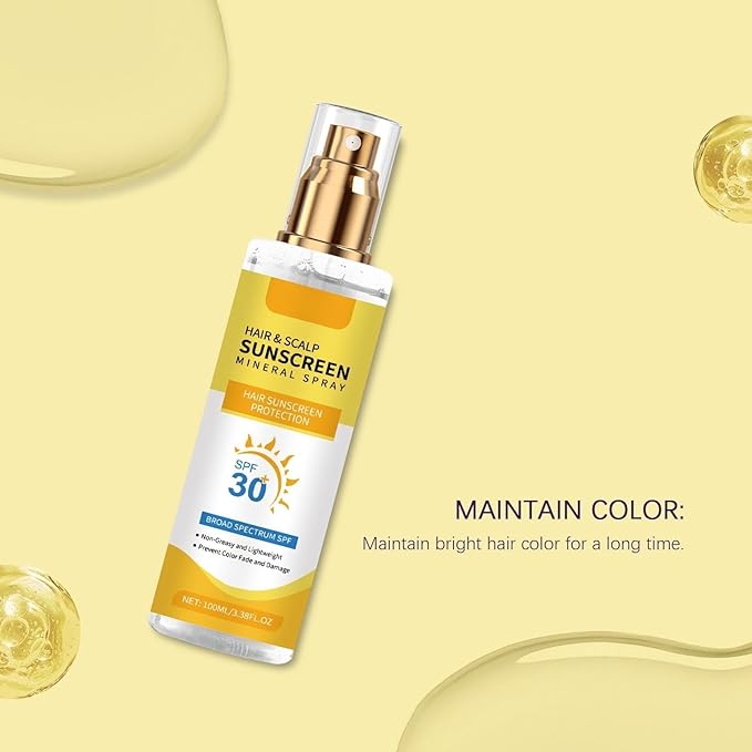 Hair & Scalp Sunscreen Spray SPF 30 | Broad Spectrum UV Blocker for Color-Treated Hair, Weightless Non-Greasy Formula with Coconut Oil, Prevents Color Fade & Dryness, Beach & Pool Essential (1)