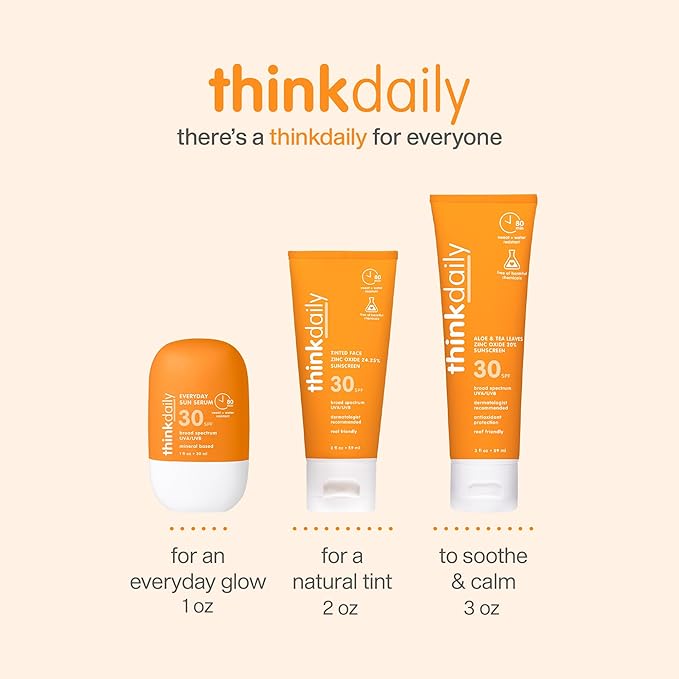 Thinkdaily SPF 30 Sunscreen for Face, Everyday Sun Serum, 1 Fl Oz – Zinc Oxide Mineral Sunscreen, UVA/UVB Protection, Hydrating Jojoba Oil, Vitamin E & Aloe Vera, Non-Sticky, Travel Size