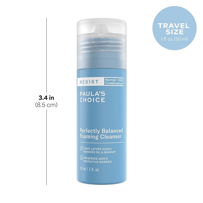 Paula's Choice RESIST Perfectly Balanced Foaming Facial Cleanser, Face Cleanser with Hyaluronic Acid & Aloe, Anti-Aging Face Wash, Large Pores & Oily Skin, Fragrance-Free, 1 Fl Oz