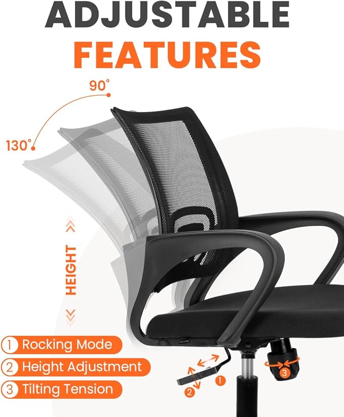 NEO Chair Office Desk Computer Chair Ergonomic Mesh Gaming Mid Back Seat with Comfy Lumbar Support Adjustable Height Swivel for Home Task (2 pk - Black)
