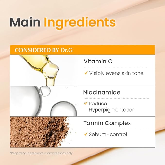 Dr. G Bright Toning Up Tinted Sunscreen - SPF 45 Broad Spectrum Korean Sunscreen - For All Skin Types - Lightweight, Matte Finish - Sebum Support - Niacinamide & Vitamin C - 1.69 fl oz