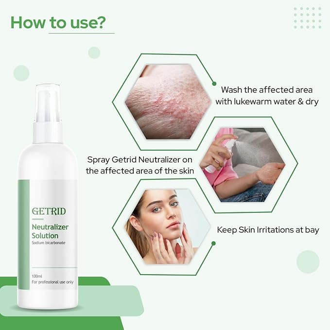 Getrid Chemical Peel Neutralizer Spray (100 ml / 33.8 fl oz) - Pack of 8 Value Pack pH Balancing Sodium Bicarbonate Mist for Skin Care - Hydrating Toner for Facial Peels