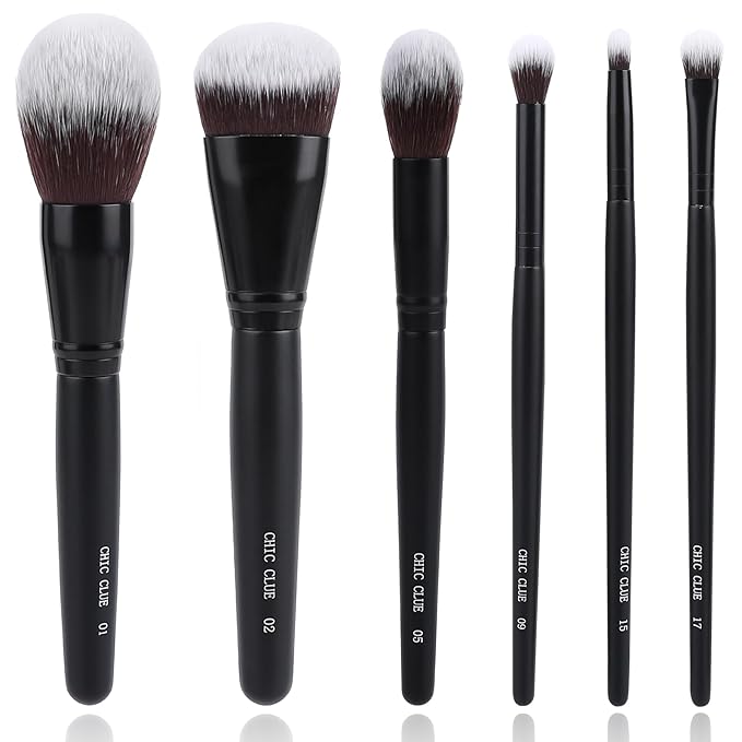 Premium Synthetic Makeup Brushes 6Pcs Makeup Brush Set for Powder Foundation Contour Blush Hightlight Eyeshadow Blending & Concealer, Cruelty-Free