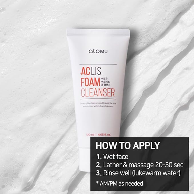 ATOMU Oil Control Foaming Facial Cleanser for Oily Skin & Clogged Pores, Deep Cleansing Face Wash with Salicylic Acid (BHA), 4.05 fl oz