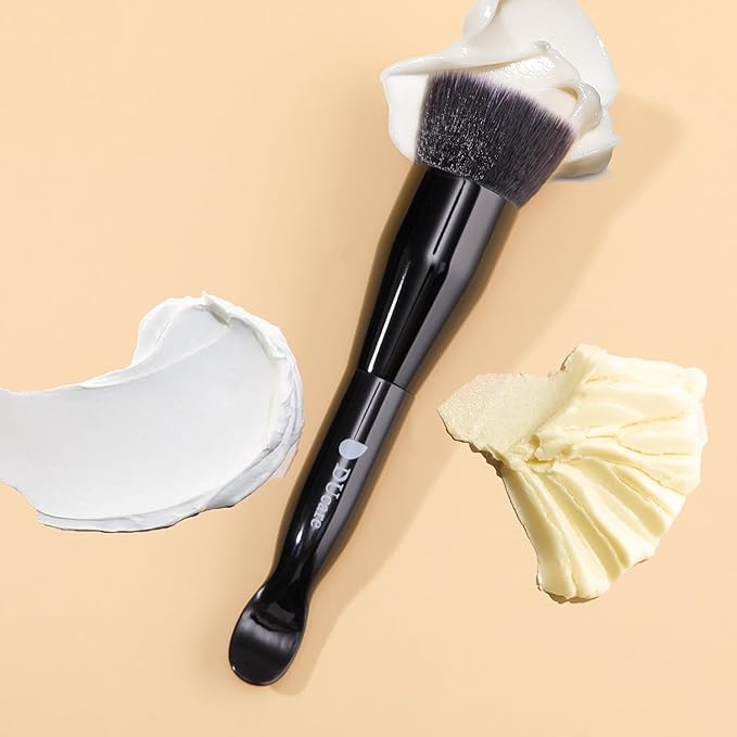 DUcare Foundation Brushes Flat Top Self Tanner Brush Dual-Ended Kabuki Brush with Spoon Handle for Liquid, Cream and Powder Face Makeup With Handle