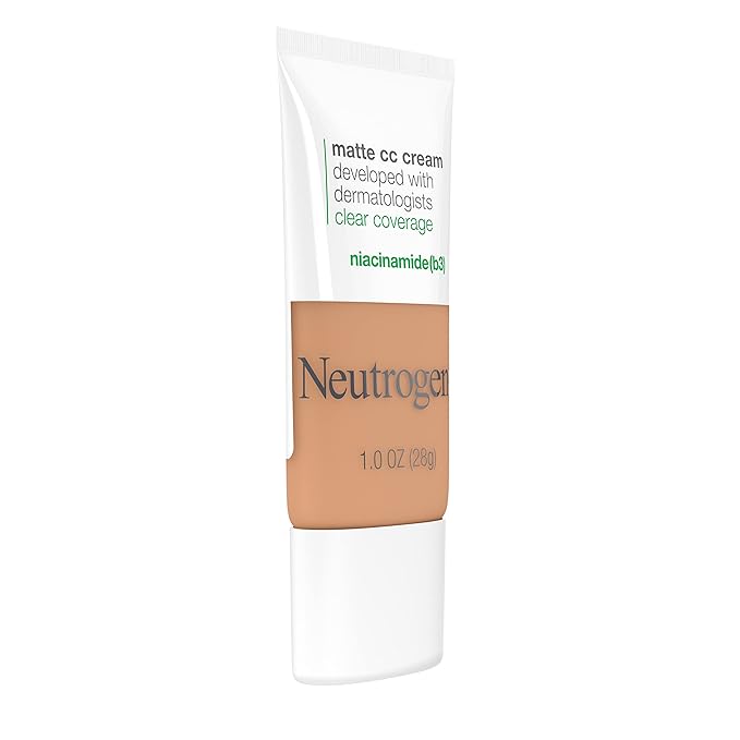 Neutrogena Clear Coverage Flawless Matte CC Cream, Full-Coverage Color Correcting Cream Face Makeup with Niacinamide (b3), Hypoallergenic, Oil Free & Fragrance Free, Wheat, 1 oz