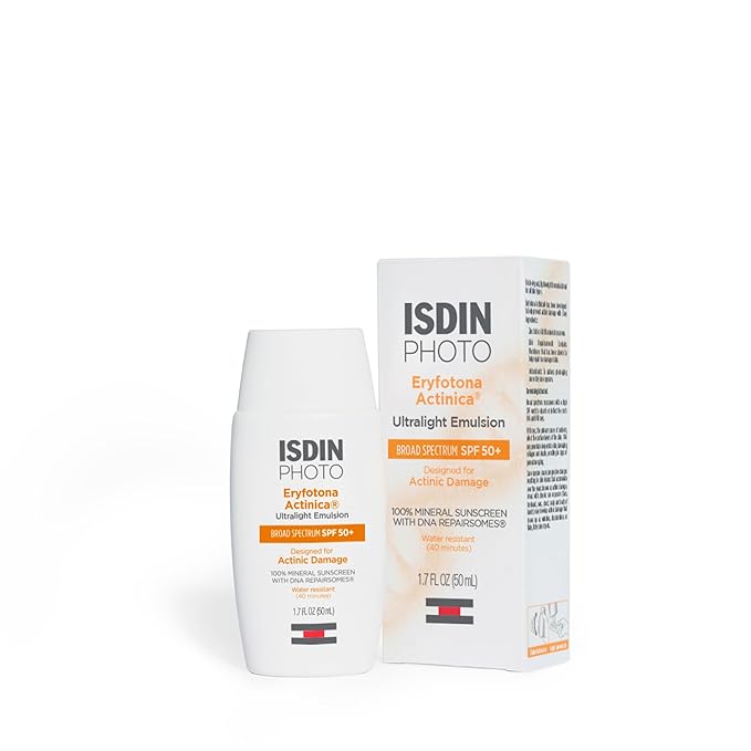 ISDIN Eryfotona Actinica Zinc Oxide sunscreen with 100% mineral UV filter Broad Spectrum SPF 50+, No White Cast, Suitable for Sensitive Skin, travel-size (1.7 Fl Oz)