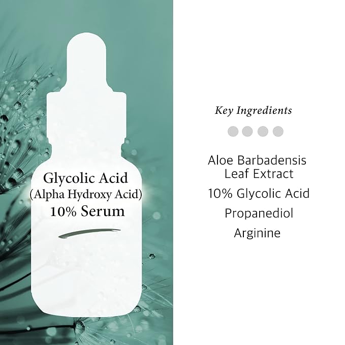 Glycolic Acid 10% AHA Serum - Gentle Exfoliating Formula with Aloe & Green Tea - Professional Facial Serum for Smoother Skin Appearance - Fragrance-Free Face Serum for All Skin Types, 1 Fl Oz (30ml)