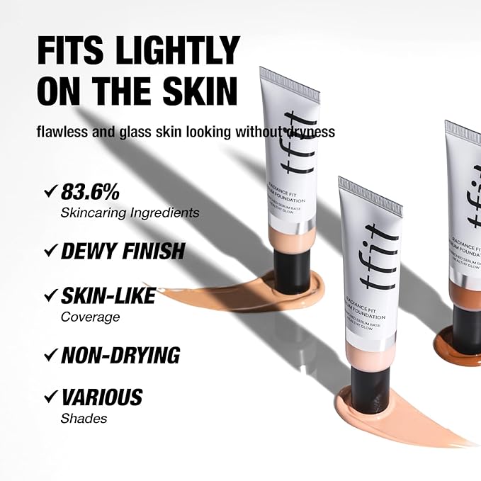 Radiance Fit Serum Foundation - Flawless Coverage, Dewy finish, Long-lasting, Lightweight, Korean Makeup,1.05 Oz. (W02 Almond Butter, 1.05 Oz.)