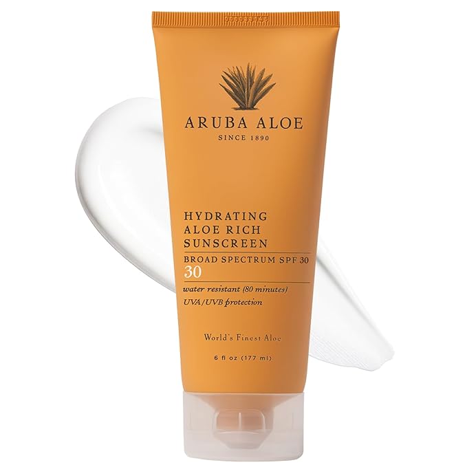 Aruba Aloe Hydrating Aloe Rich Sunscreen SPF 30 - Broad-Spectrum UVA/UVB Sunblock Lotion - Lightweight, Water-Resistant, Non-Greasy Sun Protection for Face and Body - 6 oz