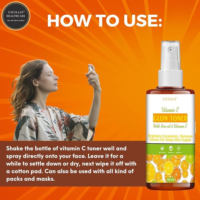 Vitamin C Toner for Face – Vitamin C Glow Sensitive Skin Toner | Facial Toner for Brighter Smoother Skin | Face Toner for Women & Men (3.38Fl oz 100 ml)