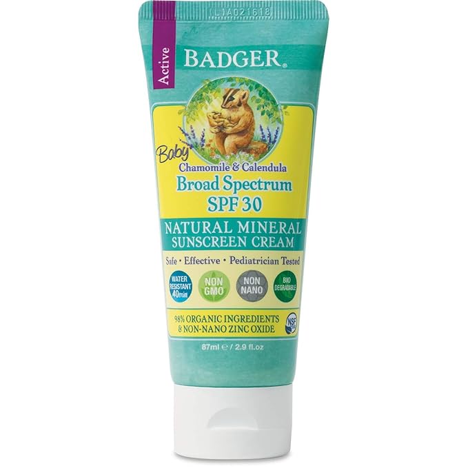 Badger - SPF 30 Baby SunscreenCream with Zinc Oxide - Broad Spectrum & Water Resistant, Reef Safe Sunscreen, Natural Mineral Sunscreen with Organic Ingredients 2.9 fl oz