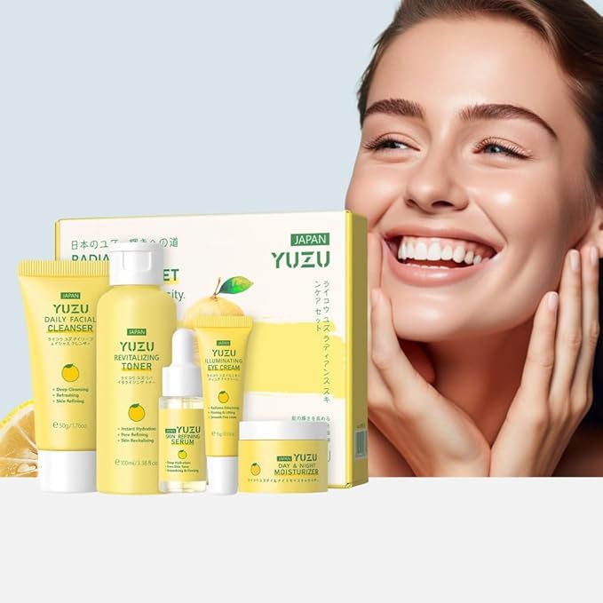 Yuzu Skin Care Set, 5 Pcs Yuzu kin Care Kit with Face Wash, Toner, Serum, Eye Cream and Face Moisturizer Cream, Hydrating and Smooth Skin, Travel Size Skincare Set for Women Girls