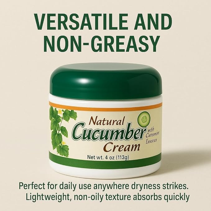 Bargz Cucumber Face Cream 4 oz 113g Non Greasy Moisturizer with Cucumber Extract Aloe Chamomile Ginseng Herbal Blend Hydrating Soothing Anti Aging Cream for Dry Sensitive Skin Fine Lines Wrinkles