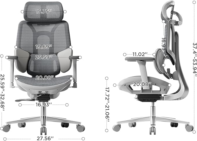 Hbada E3 Air Ergonomic Office Chair, Big and Tall Office Chair - with 3-Zone Dynamic Lumbar Support, 3D Adjustable Headrest, 3D Adjustable Armrests, Swivel, Grey(No Footrest)