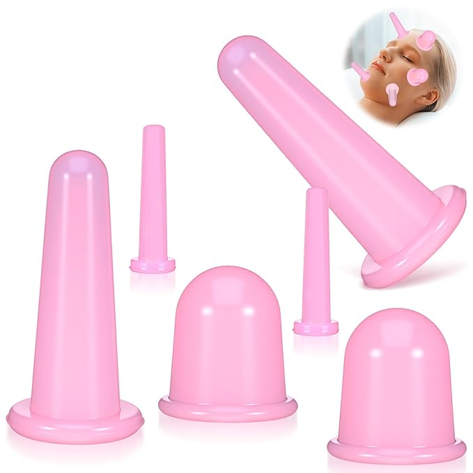 4pcs Face Cups,Facial Suction Cups,Ventosas Faciales,Silicone Anti Cellulite Vacuum Facial Cup for Facs and Neck Eye Massage Beauty Tool,Pink