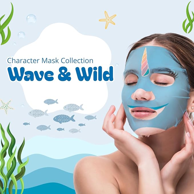 Epielle Character Face Mask Blue Narwhal 6 Pack, Fun & Effective Korean Skin Care, Spa Party Favors, Stocking Stuffers, Birthday Gifts for Women, Self Care Gifts