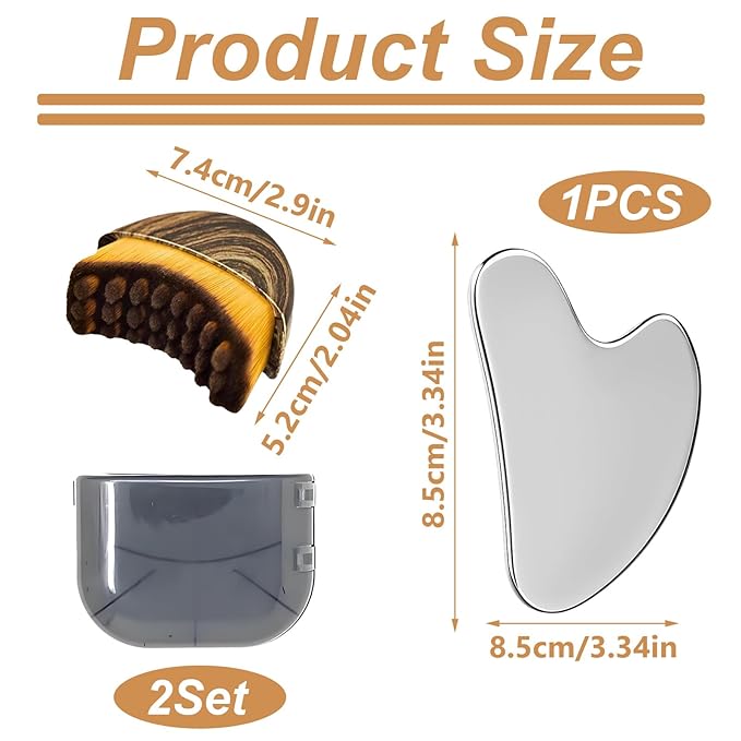 2 Pcs Lymphatic Contour Face Brush,Face For Lymphatic Drainage,Drainage Brush With 1pc Stainless Steel Gua Sha Tool For Jawline Sculpting Puffiness Lifting Relaxation With Storage Case