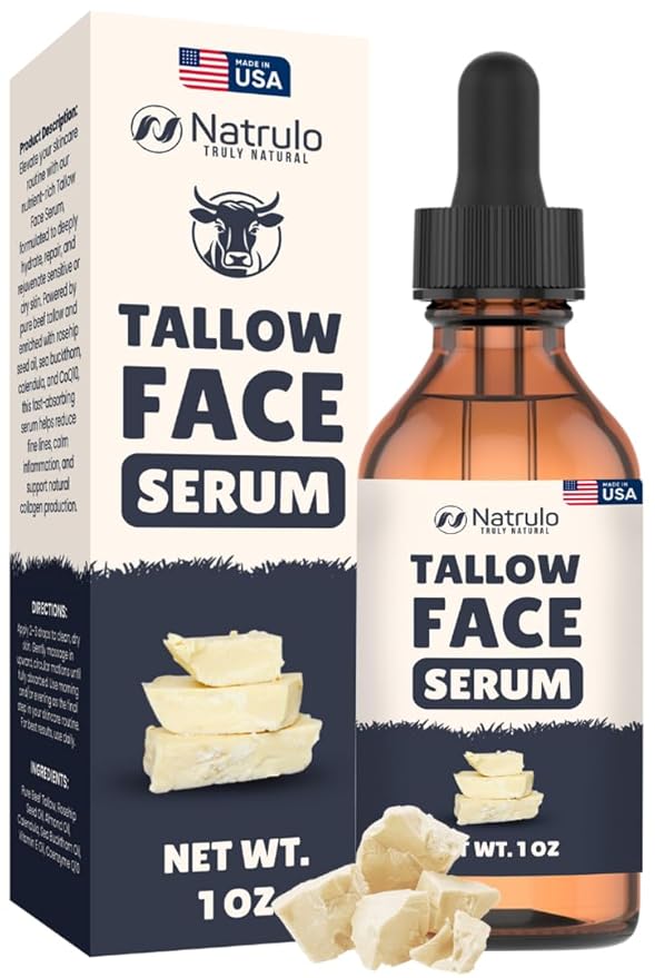 Beef Tallow for Skin – All-Natural Grass-Fed Tallow Face Serum – Anti-Aging Facial Moisturizer for Wrinkles, Hydration & Collagen Boost – Reduce Fine Lines & Supports Firm, Youthful Glowing Complexion