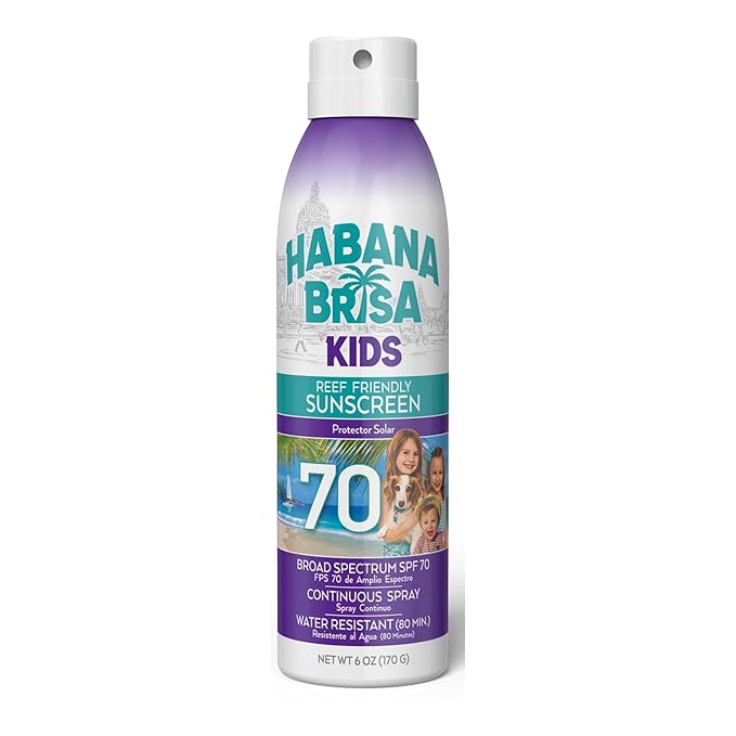 Habana Brisa Kids Sunscreen Spray SPF 70, Hawaii 104 Reef Act Compliant | Octinoxate & Oxybenzone Free | Broad Spectrum UVA/UVB Protection, Water Resistant Sun Protection for Sensitive Skin, 6 Oz