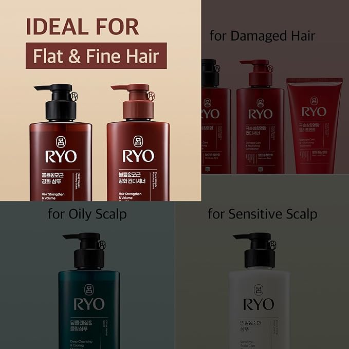 RYO Strengthen & Volume Conditioner with Korean Ginseng & Caffeine - Volumizing and Revitalizing for Fine Hair, Anti Loss Care, Strengthening hair roots, 16 Fl Oz.
