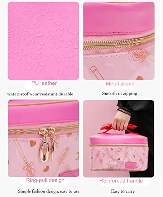 AngelReally Girl Makeup Bag, Cosmetic PU Leather Makeup Bag Portable Travel Cosplay Makeup Bag Organizer Storage Bag Cartoon for Girls Women