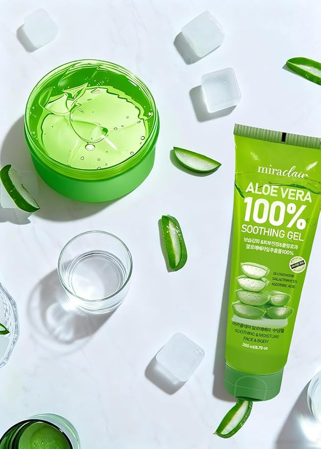 MIRACLAlR Aloe Vera Gel (4PCS) | 100% Pure Aloe Gel for Face, Body & Sunburn Relief - Durable Moisturizing Hydrating Soothing, Squeeze-on Mask, Made in Korea, Travel Size. (4, 8.79 fl.oz)