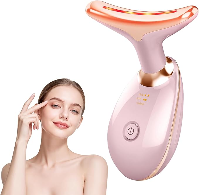 7 Color Face and Neck Massager, Portable Facial Massager Tool, Facial Skin Care Tools at Home, Rose Gold